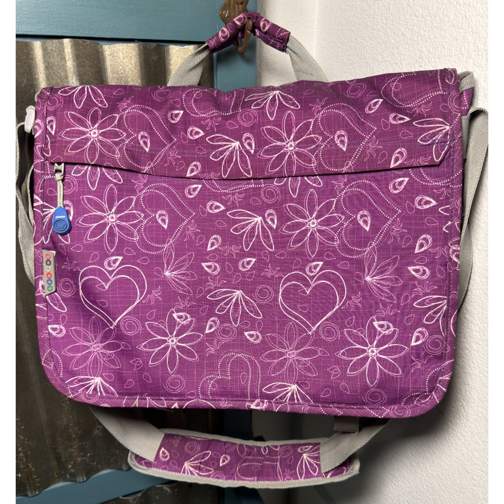 JWorld Thomas Purple Floral Heart Messenger Laptop Bag Crossbody School Commute - Picture 2 of 12